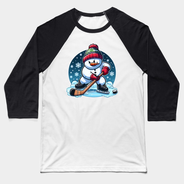 Snowman Ice Hockey - Winter Puck Wizard Baseball T-Shirt by SergioCoelho_Arts